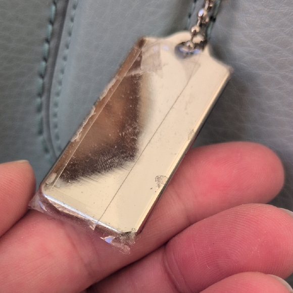 COACH I Light Aqua Blue Derby Pebble Leather Tote Bag Purse with Silver Tag - Picture 5 of 16